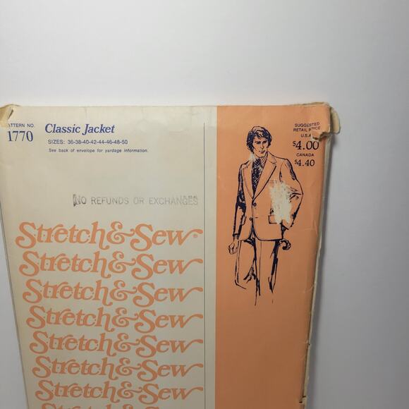 Vintage STRETCH & SEW Pattern 1770 Men's CLASSIC JACKET Size 36-50 uncut - Picture 2 of 7